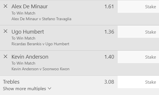 Men’s Tennis Multi - Stake 3 Units, Minimum Odds 2.8, Best Book - BET365