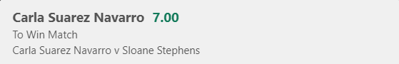 Suarez Navarro Win - Stake 1 Unit, Minimum Odds 6.0, Best Book - BET365