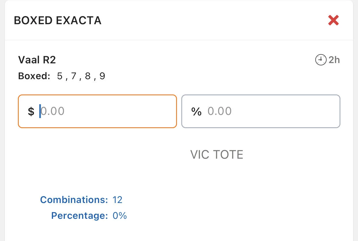 Race 2 - Boxed Exacta - Stake 1 Unit, Bookmaker ANY