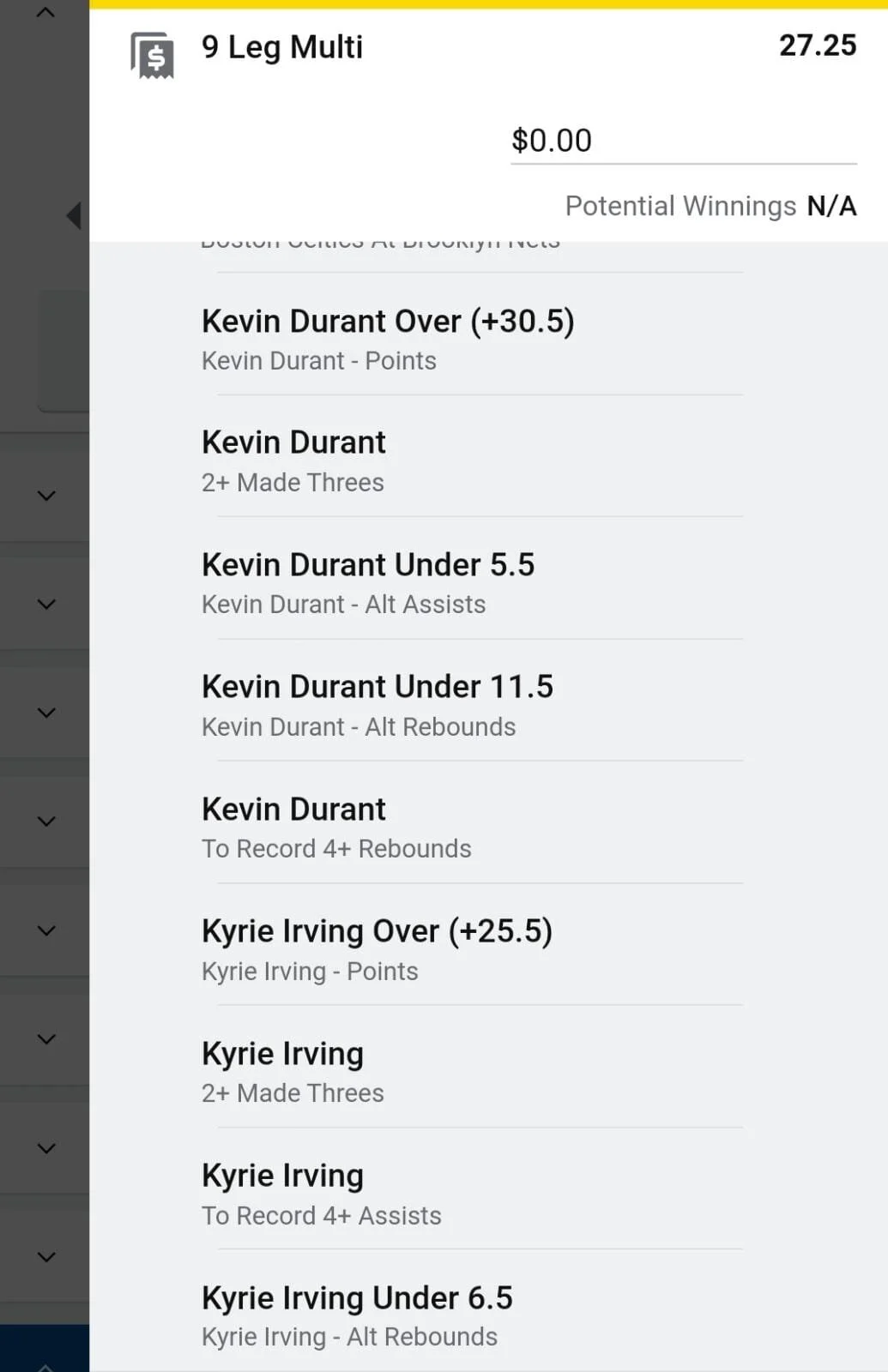 Kevin x Kyrie 0.5 units. Take odds over $14