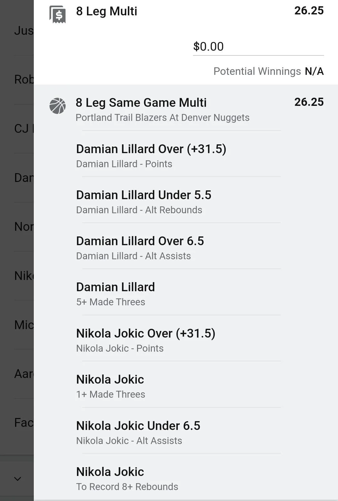 Jokic x Lillard 0.5 units. Take odds over $13.5