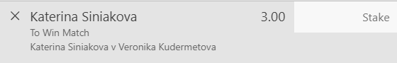 Siniakova Win - Stake 1.5 Units, Minimum Odds 2.8, Best Book - BET365