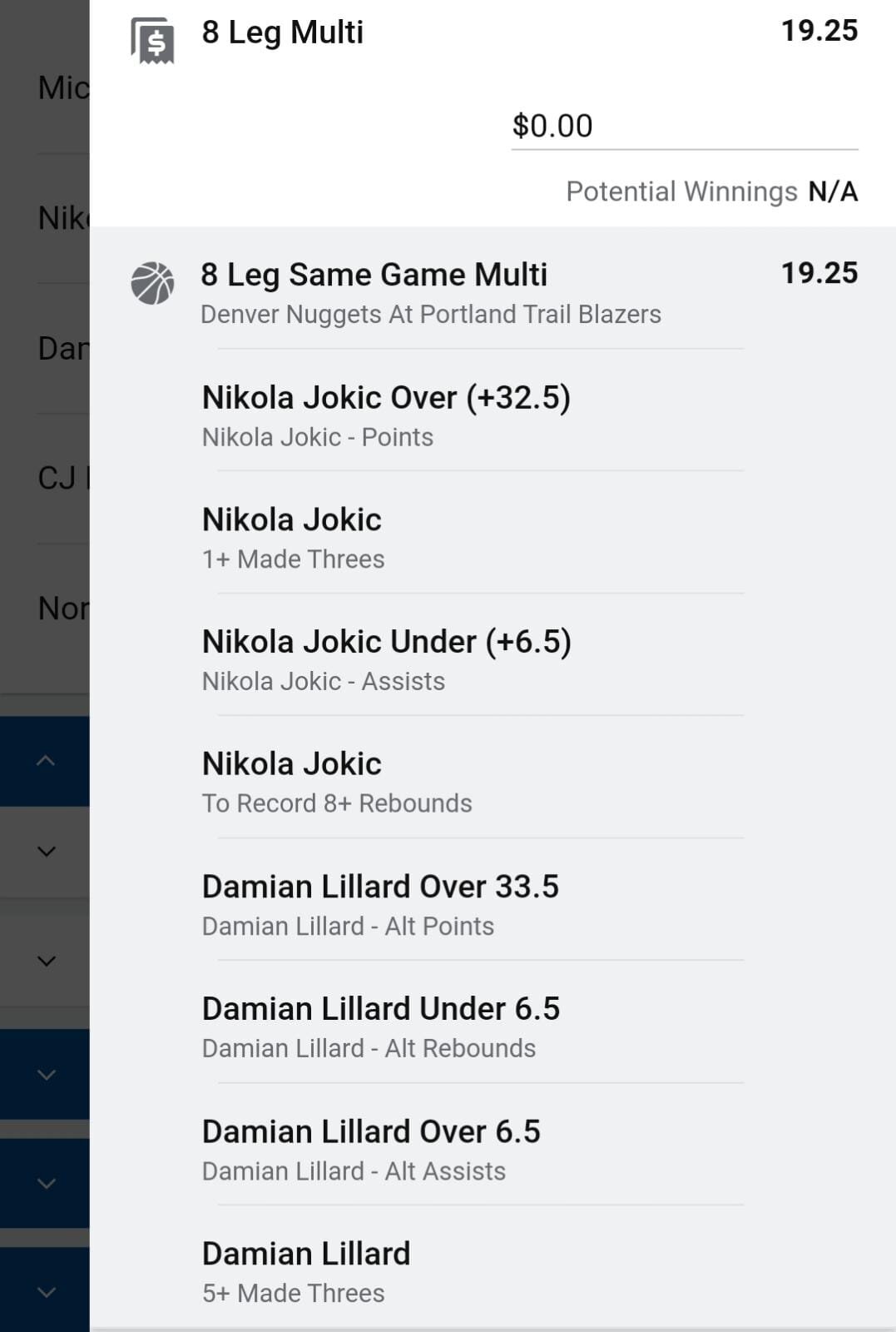 Jokic x Lillard 1 unit. Take odds over $9