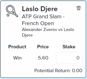 Djere Win - Stake 1 Unit, Minimum Odds 5.0, Best Book - Topsport