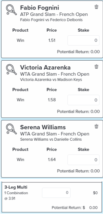 Mixed Tennis Multi - Stake 2 Units, Minimum Odds 3.5, Best Book - Topsport