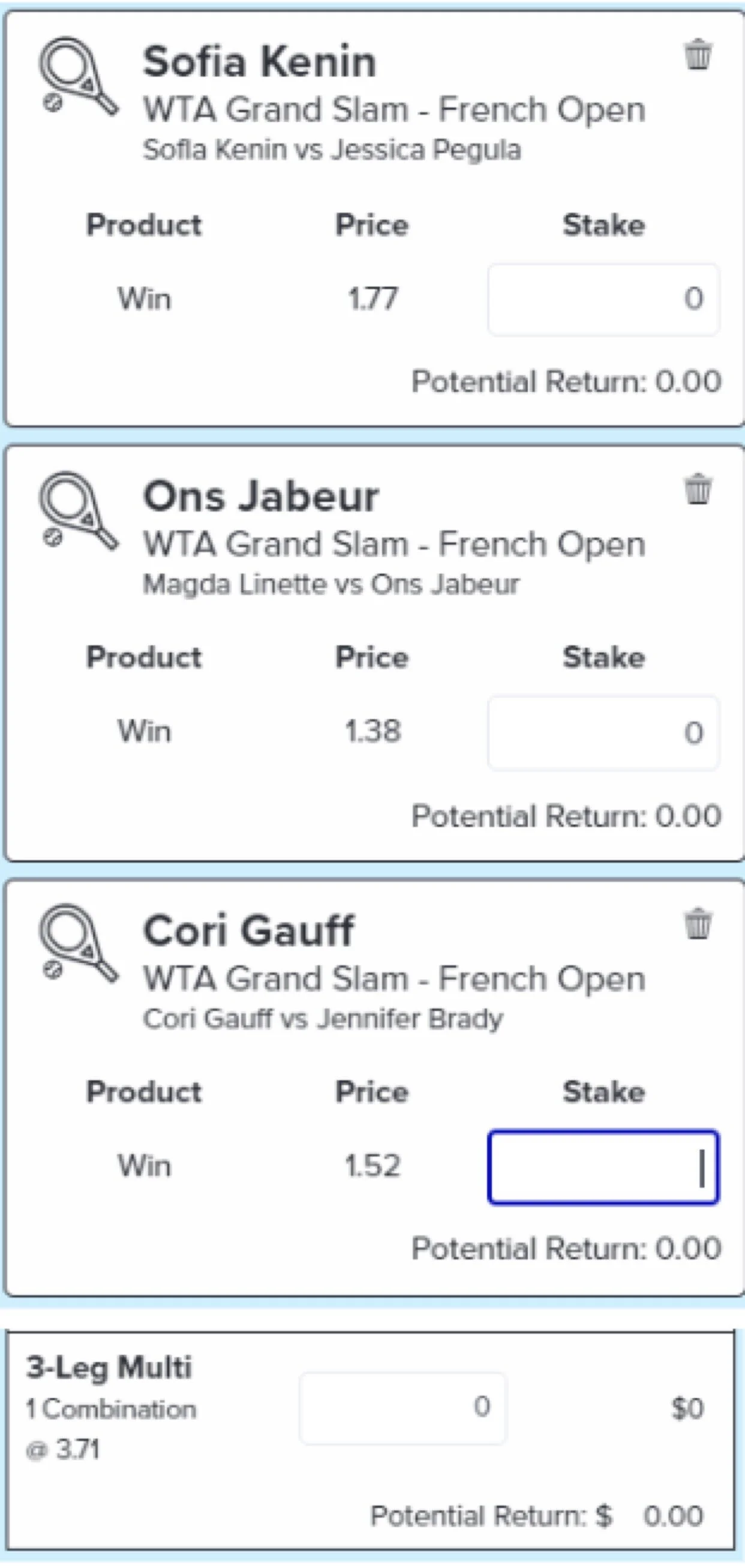 Women’s Multi - Stake 1.5 Units, Minimum Odds 3.40, Best Book - Topsport