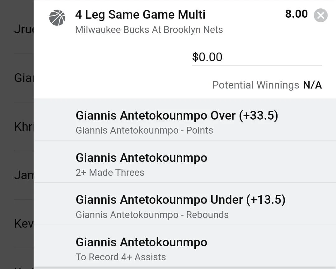 Giannis 2 units. Take odds over $5