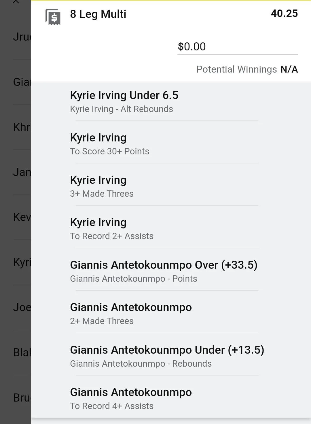 Kyrie x Giannis 1 unit. Take odds over $20