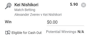 Nishikori Win - Stake 1 Unit, Minimum Odds 5.4, Best Book - Sportsbet