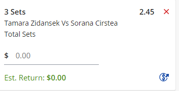 Cirstea/Zidansek 3 Total Sets - Stake 2 Units, Minimum Odds 2.2, Best Book - Lads/Neds