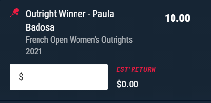 Badosa to win the final - Stake 1 Unit, Minimum Odds 8.5, Best Book - Pointsbet