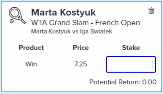 Kostyuk Win - Stake 1 Unit, Minimum Odds 6.3, Best Book - Topsport