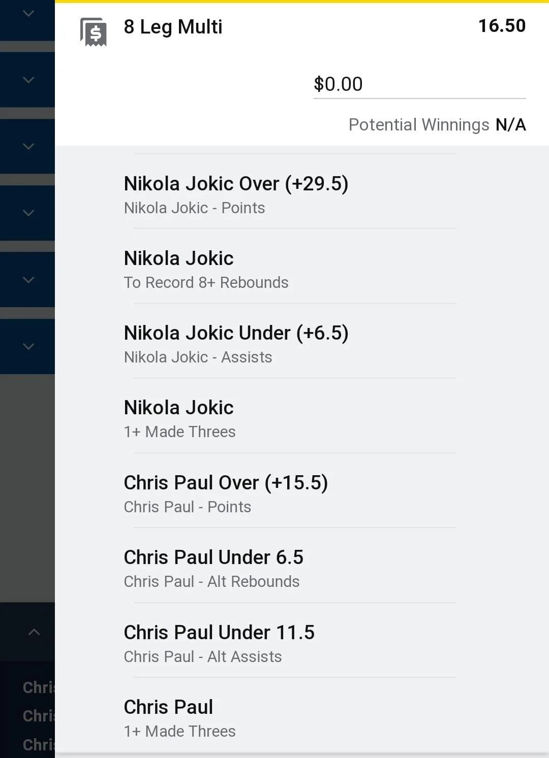 Chris Paul x Nikola Jokic 1 unit. Take odds over $7.8