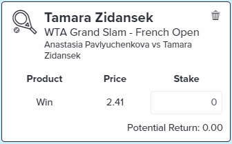 Zidansek Win - Stake 2 Units, Minimum Odds 2.25, Best Book - Topsport