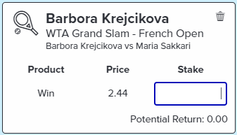 Krejcikova Win - Stake 2 Units, Minimum Odds 2.25, Best Book - Topsport
