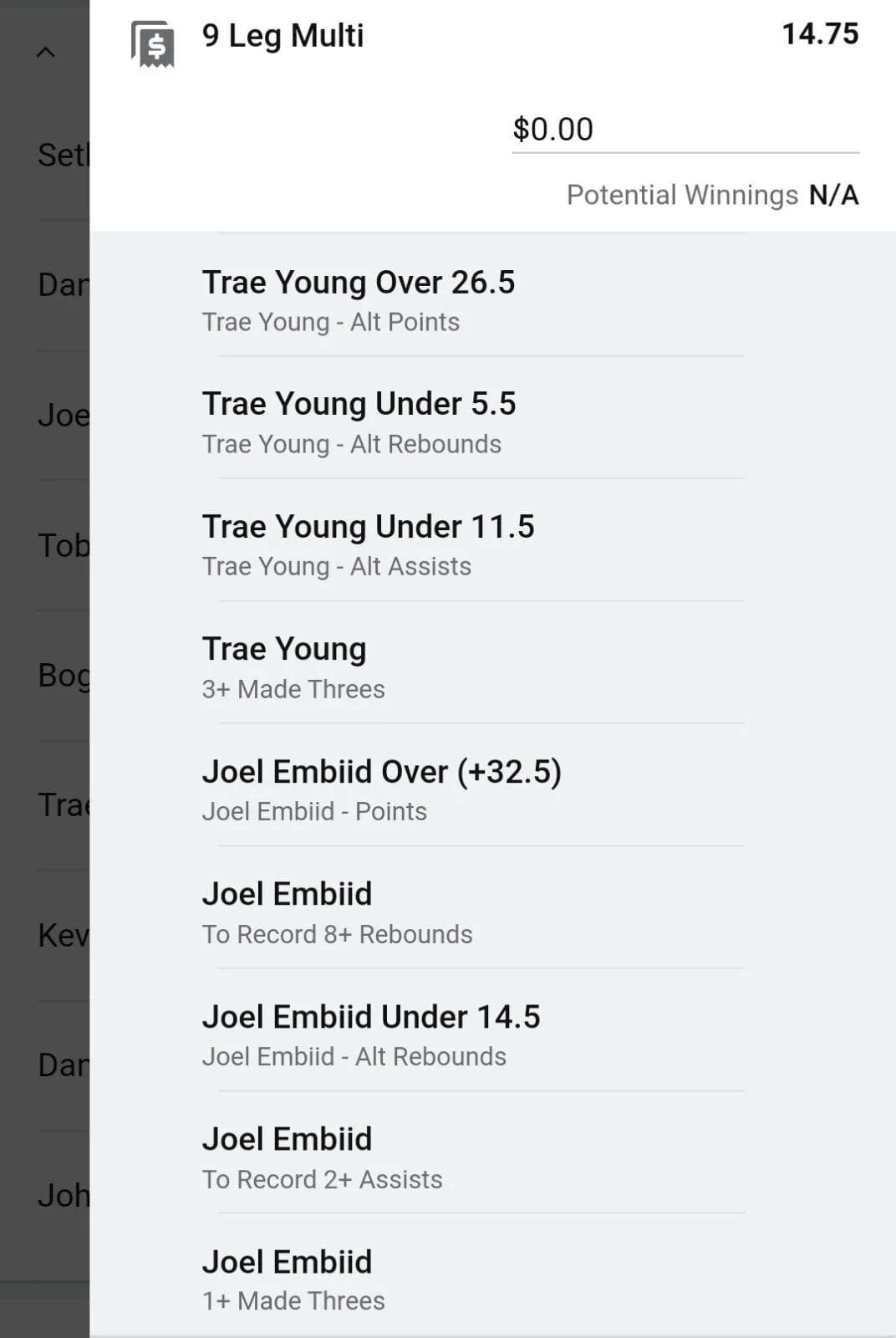 Embiid x Trae 1 unit. Take odds over $9