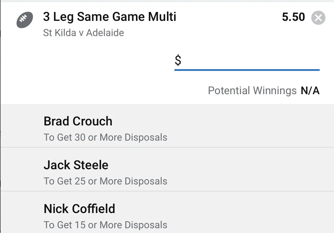 Saints SGM - Stake 1.5 Units, Minimum Odds 4.20, Best Book Sportsbet