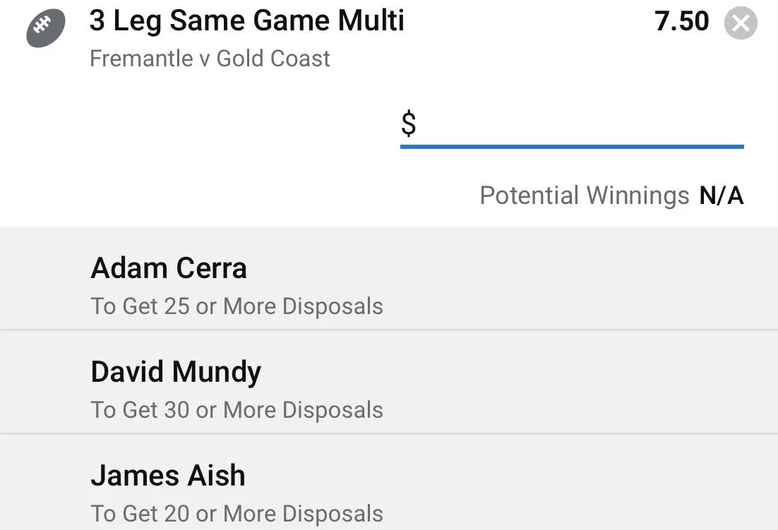 Freo SGM - Stake 1 Unit, Minimum Odds 6, Best Book Lads/Neds