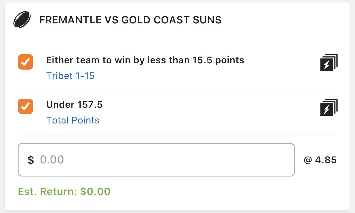 Tribet/Total SGM - Stake 1 Unit, Minimum Odds 4.2, Best Book Lads/Neds