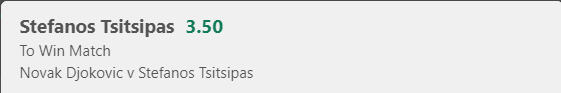Tsitipas Win - Stake 1.5 Units, Minimum Odds 3.1, Best Book - BET365