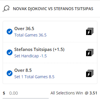 Men’s Final SGM - Stake 1.5 Units, Minimum Odds 3.1, Best Book - Lads/Neds