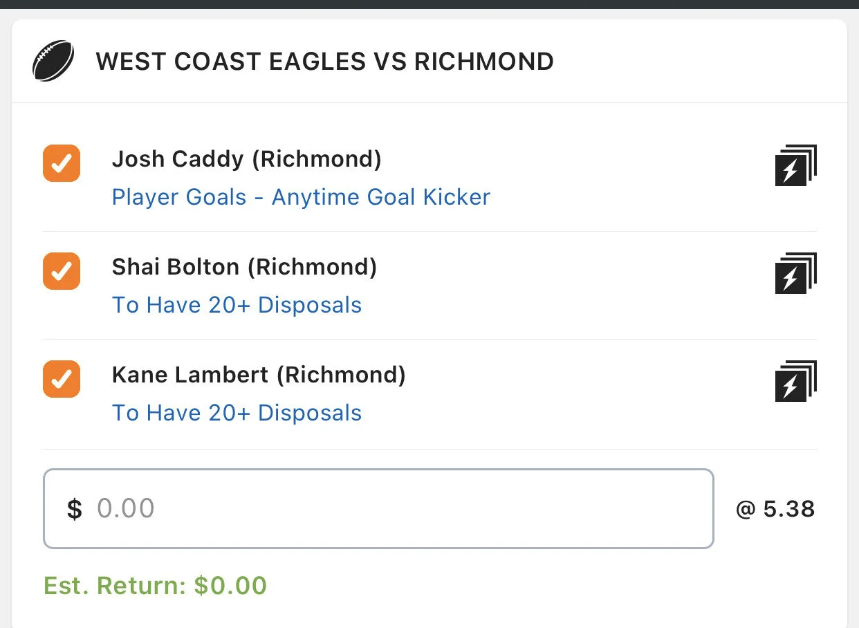 Tigers SGM - Stake 1 Unit, Minimum Odds 4.8, Best Book Lads/Neds