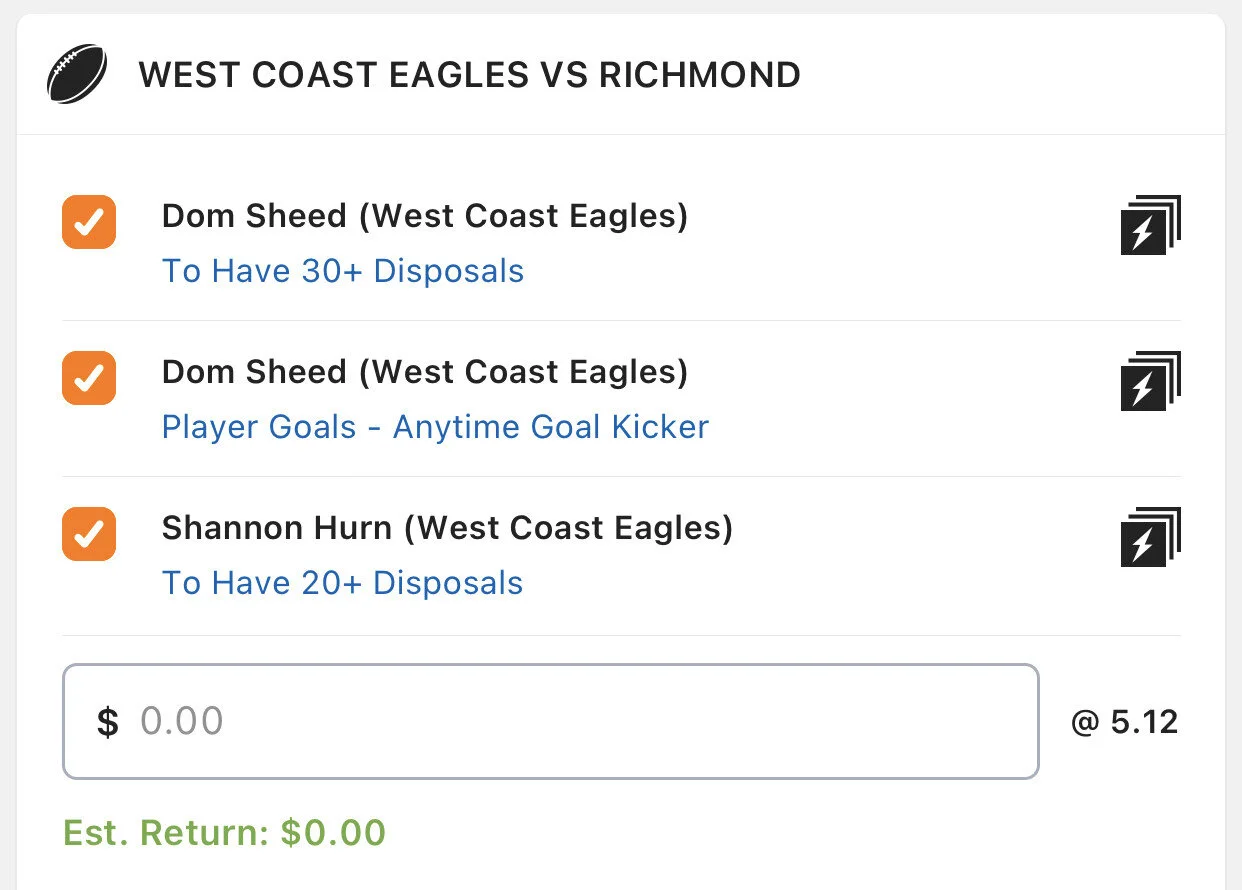 Eagles SGM - Stake 1.5 Units, Minimum Odds 4.4, Best Book Lads/Neds