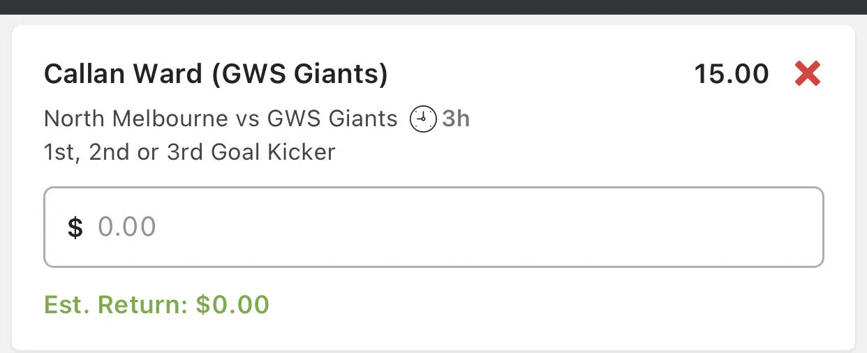 Ward 1st 2nd or 3rd Goal Kicker, Stake 0.5 Units, Minimum Odds 10, Lads/Neds