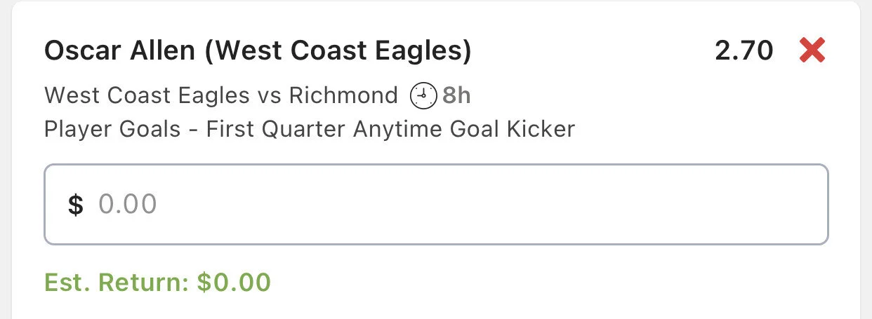 Allen 1st Qtr Anytime Goal Kicker - Stake 2 Units, Lads/Neds