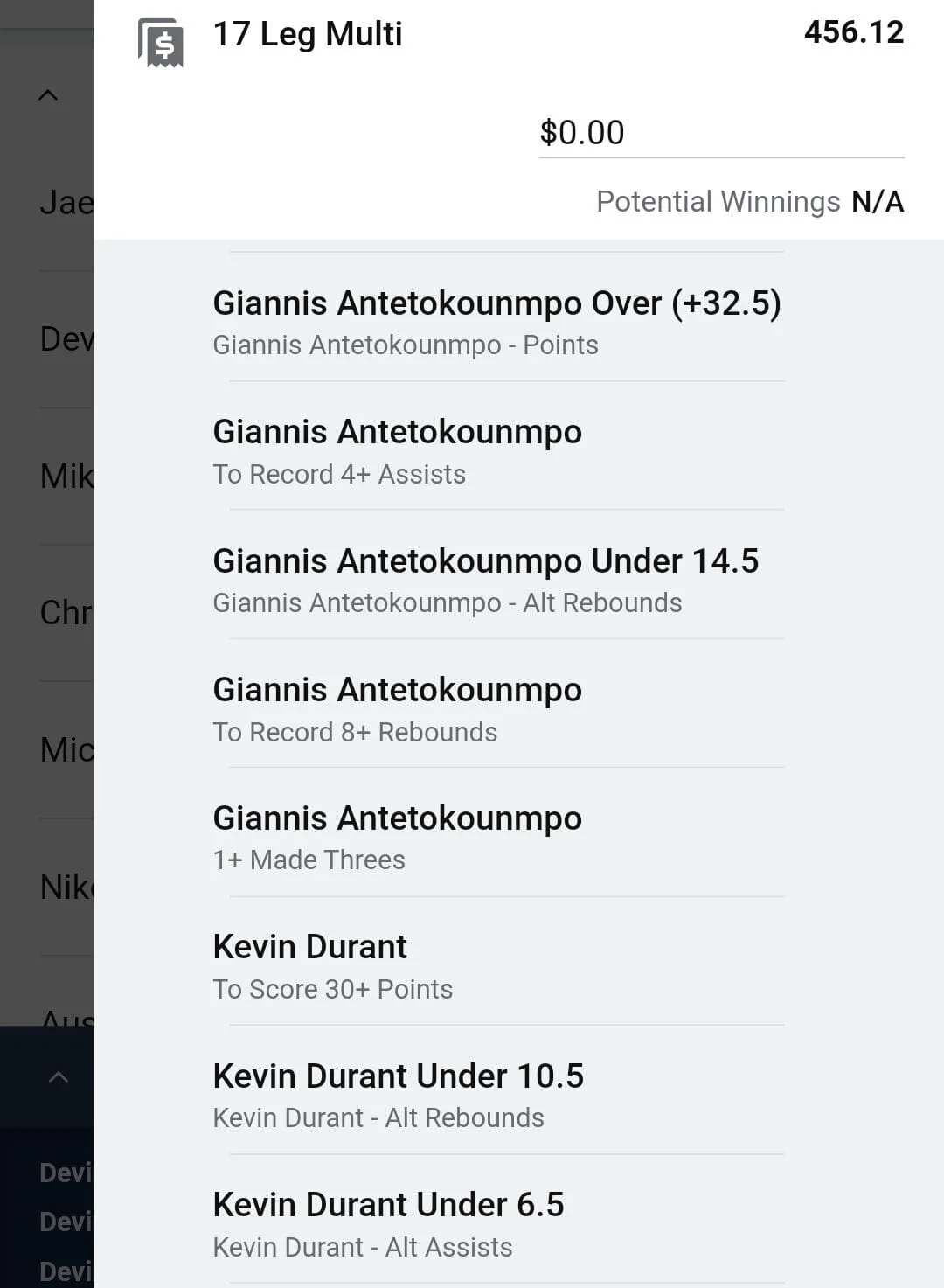 Giannis x Durant x Jokic x Booker combination multi 0.5 units. Take odds over $147