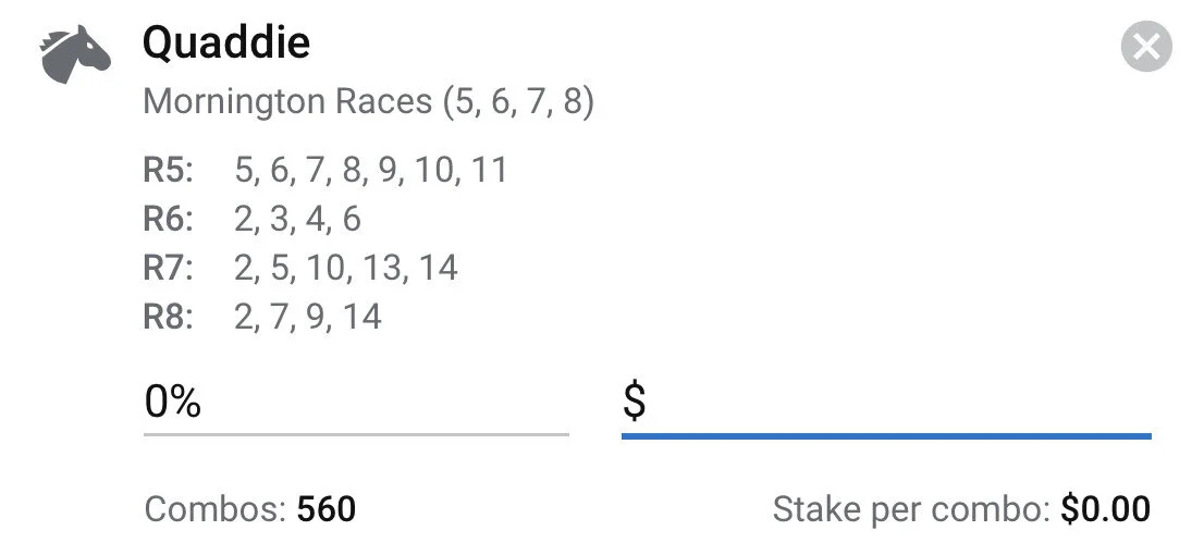 Mornington Quaddie - Stake 2 Units, Best Book ANY