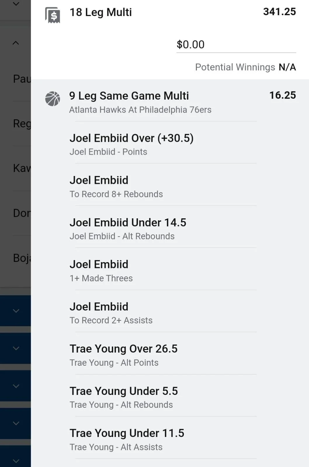 Joel x Trae x Donovan x Kawhi combination multi 0.5 units. Take odds over $108