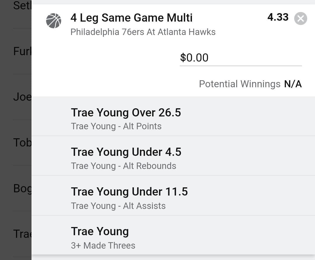 Trae Young 2 units. Take odds over $3