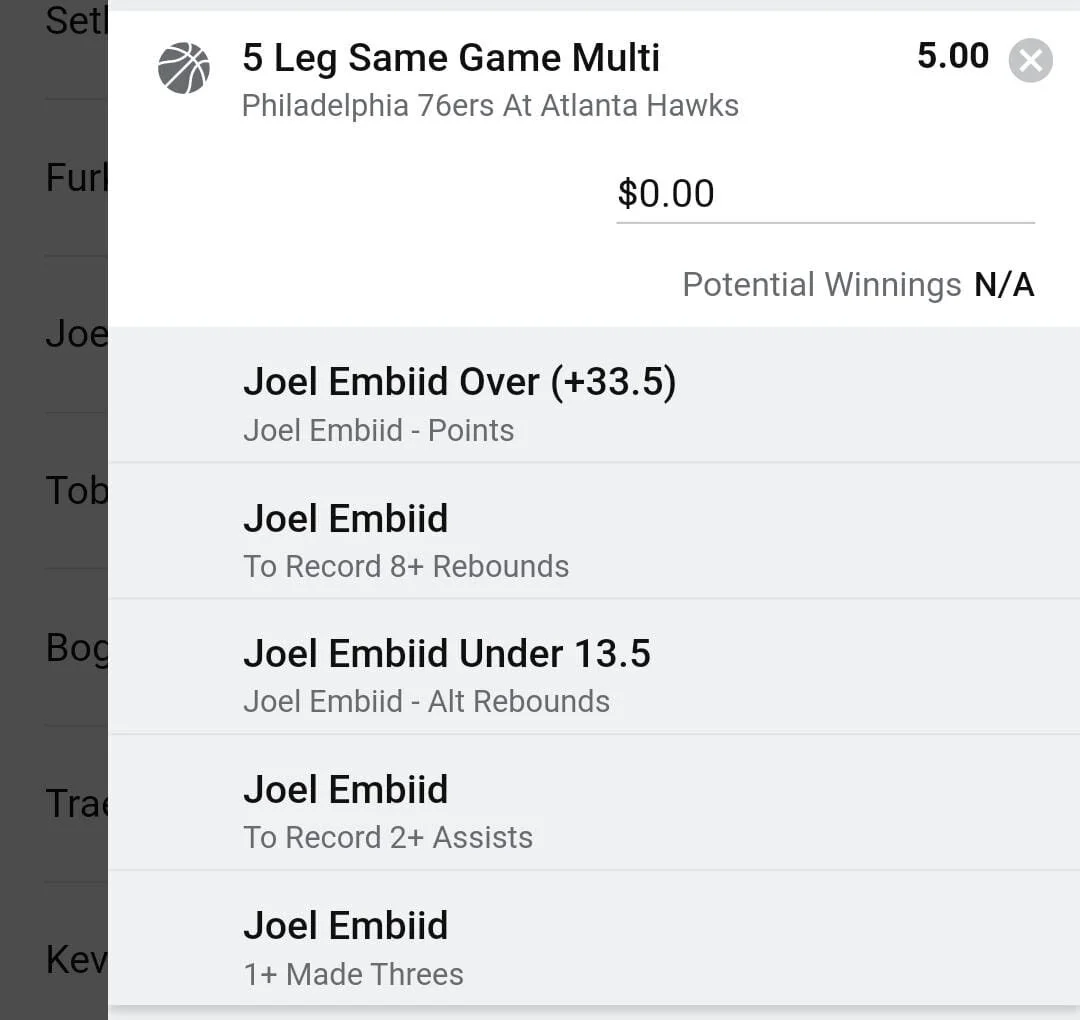 Joel Embiid 2 units. Take odds over $4