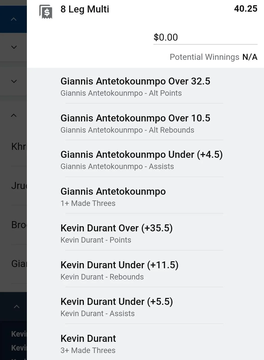 Giannis x Kevin Durant 1 unit. Take odds over $24