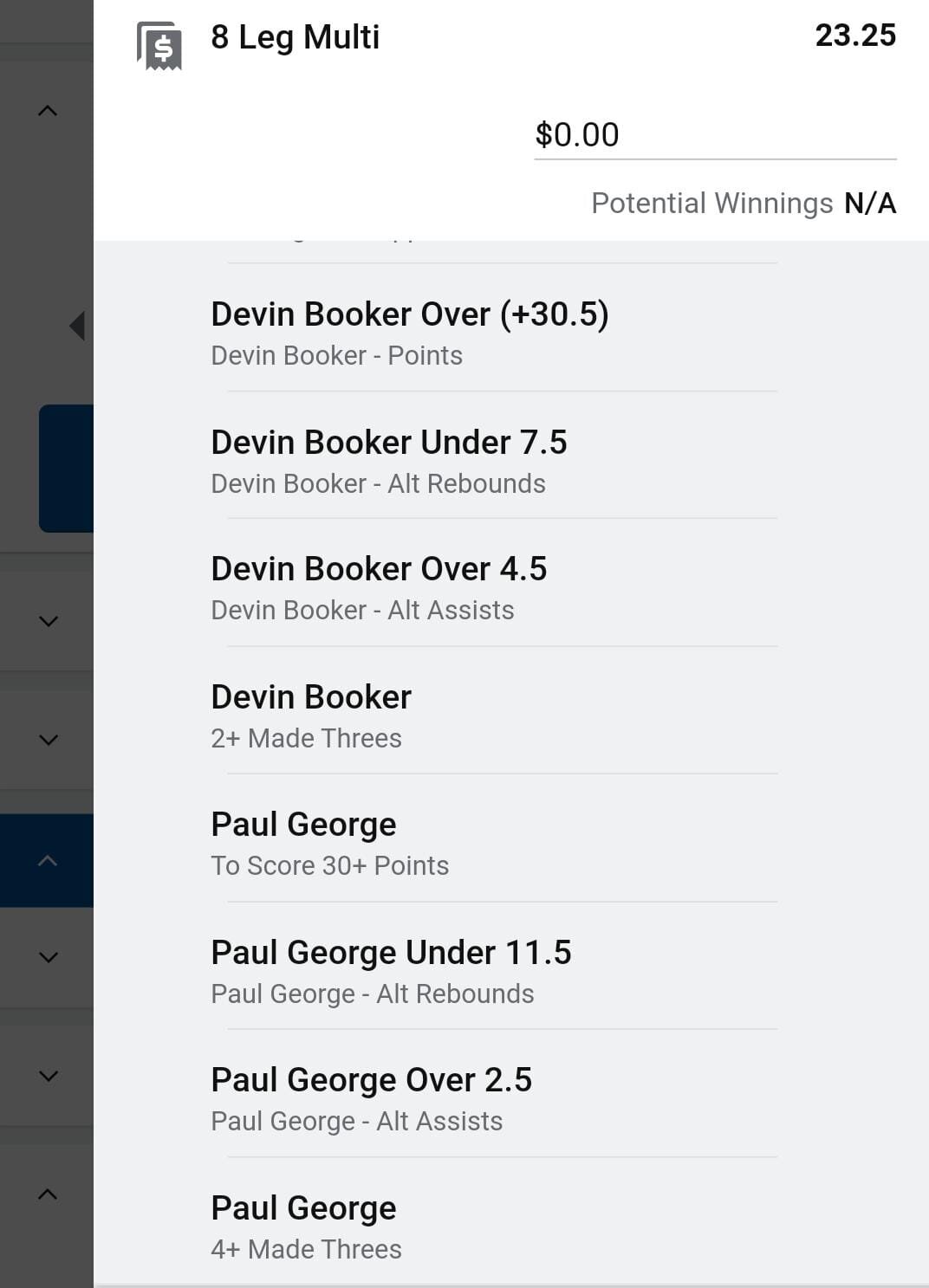 Paul George x Devin Booker 1 unit. Take odds over $15.75