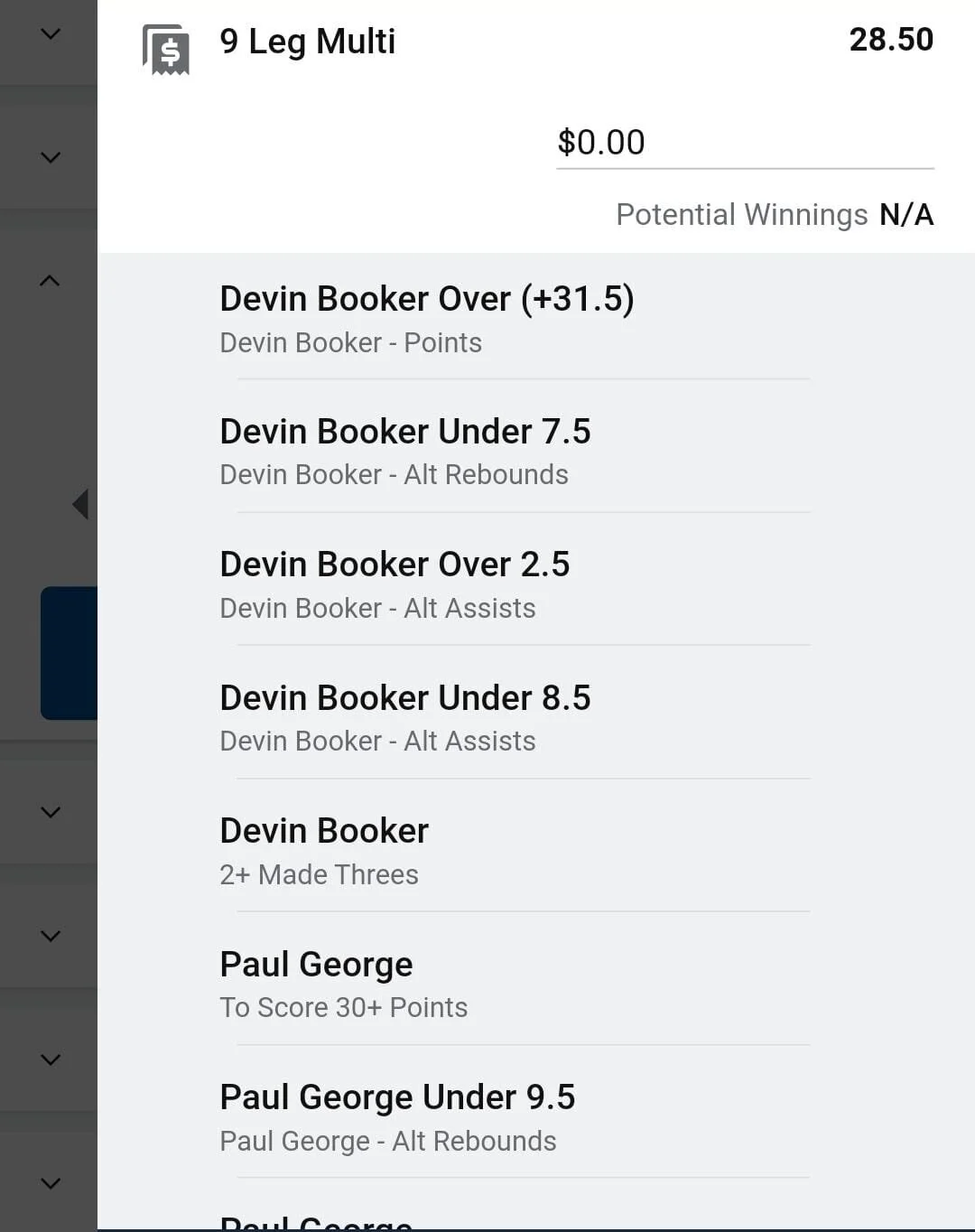 Devin Booker x Paul George 1 unit. Take odds over $18