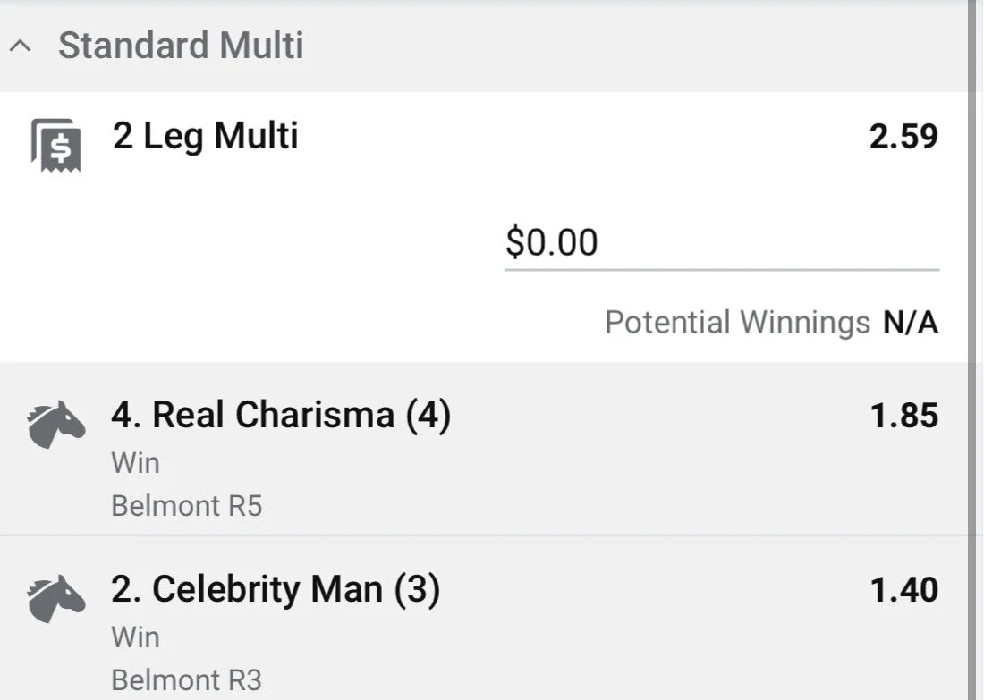 Belmont Double - Stake 2.5 Units, Best Book (Shop around at time of viewing)