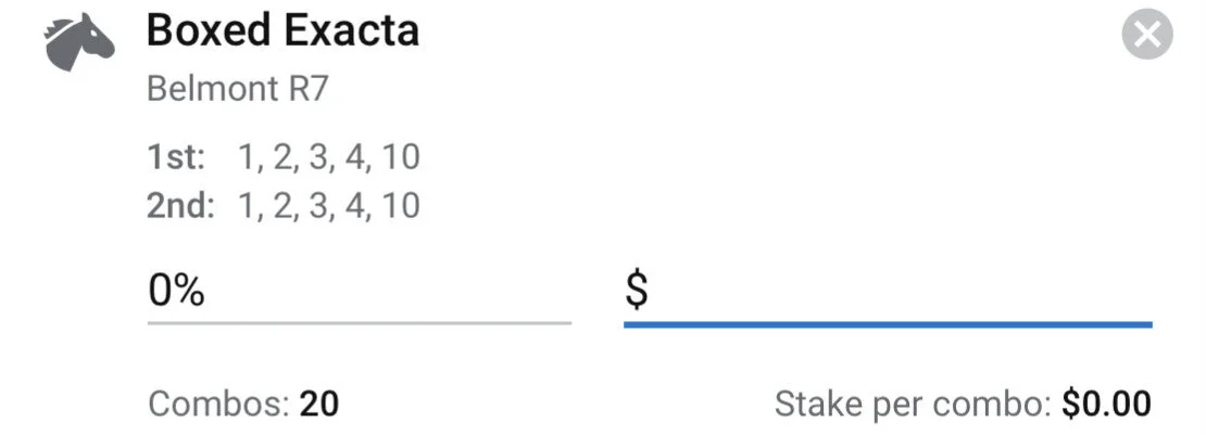 Belmont Race 7 Exacta - Stake 1.5 Units, Best Book ANY