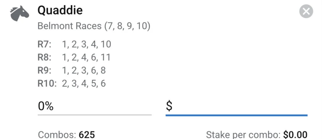 Belmont Quaddie - Stake 2 Units, Best Book ANY