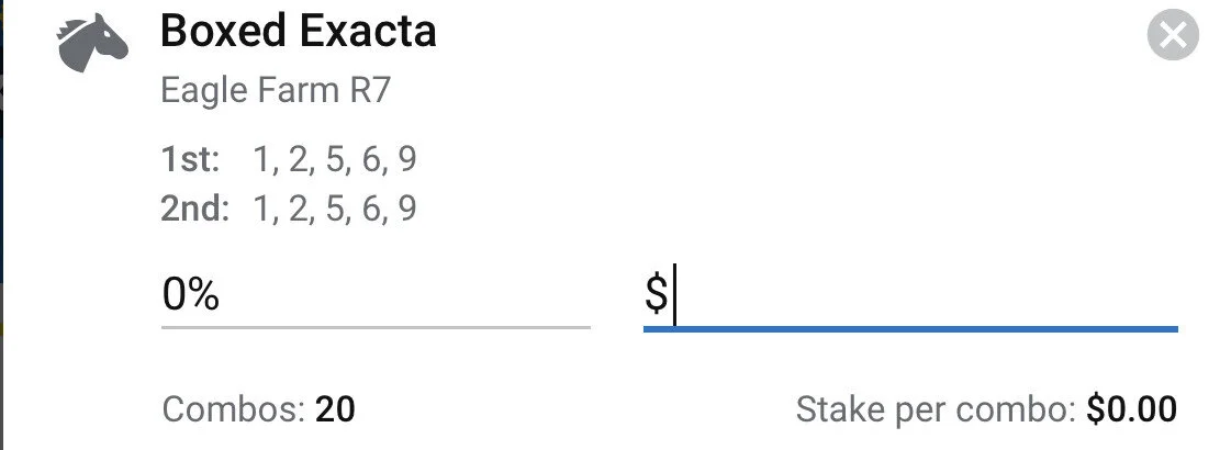 Exacta - Race 7 Eagle Farm 0 Stake 1 Unit, Best Book ANY