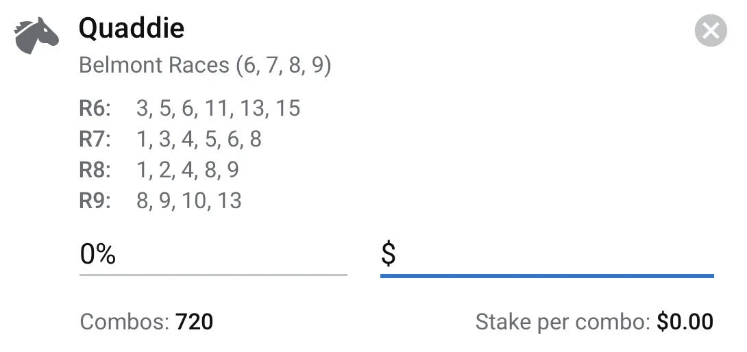 Belmont Quaddie - Stake 2 Units, Best Book ANY