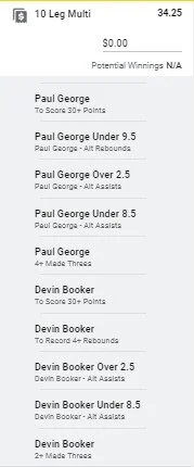 Paul George x Devin Booker 1 unit. Take odds over $15