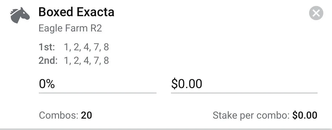 Eagle Farm Exacta Race 2 - Stake 1.5 Units, Best Book ANY