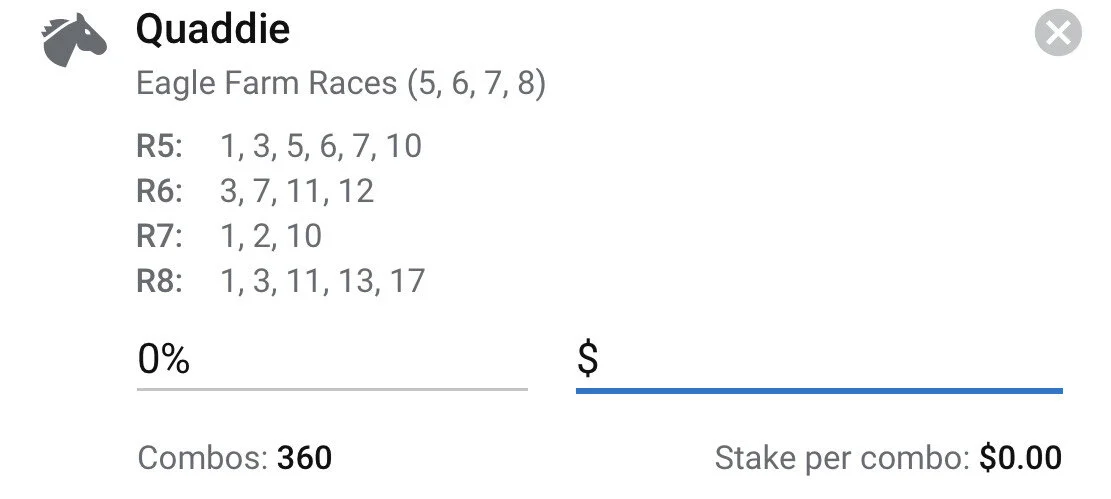 Eagle Farm Quaddie - Stake 2 Units, Best Book ANY