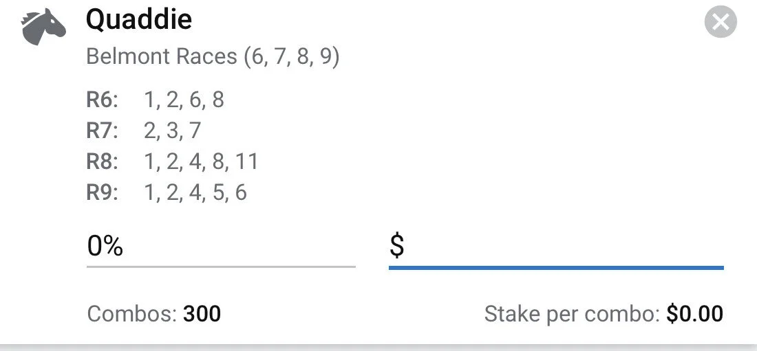 Belmont Quaddie - Stake 2 Units, Best Book ANY