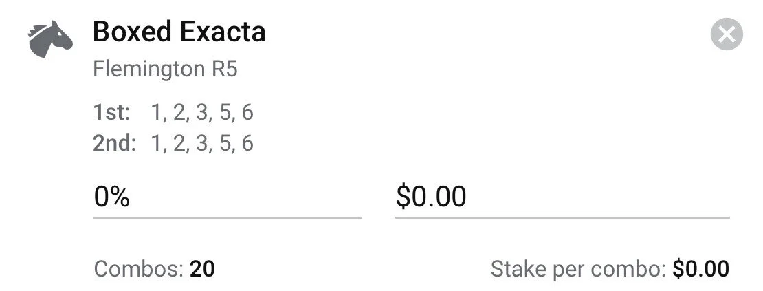 Flemington Race 5 Exacta - Stake 1.5 Units, Best Book ANY