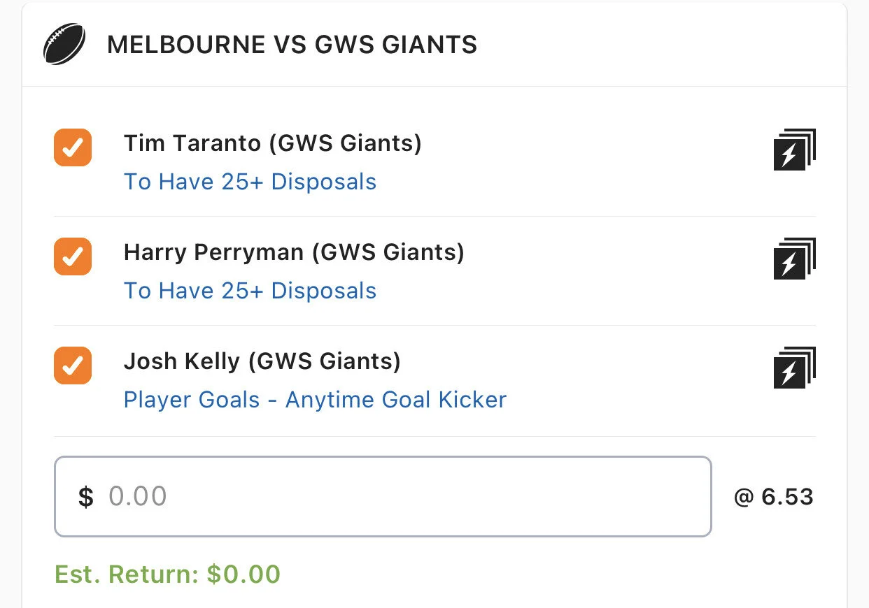 GWS SGM - Stake 1 Unit, Minimum odds 5.8, Best Book Lads/Neds