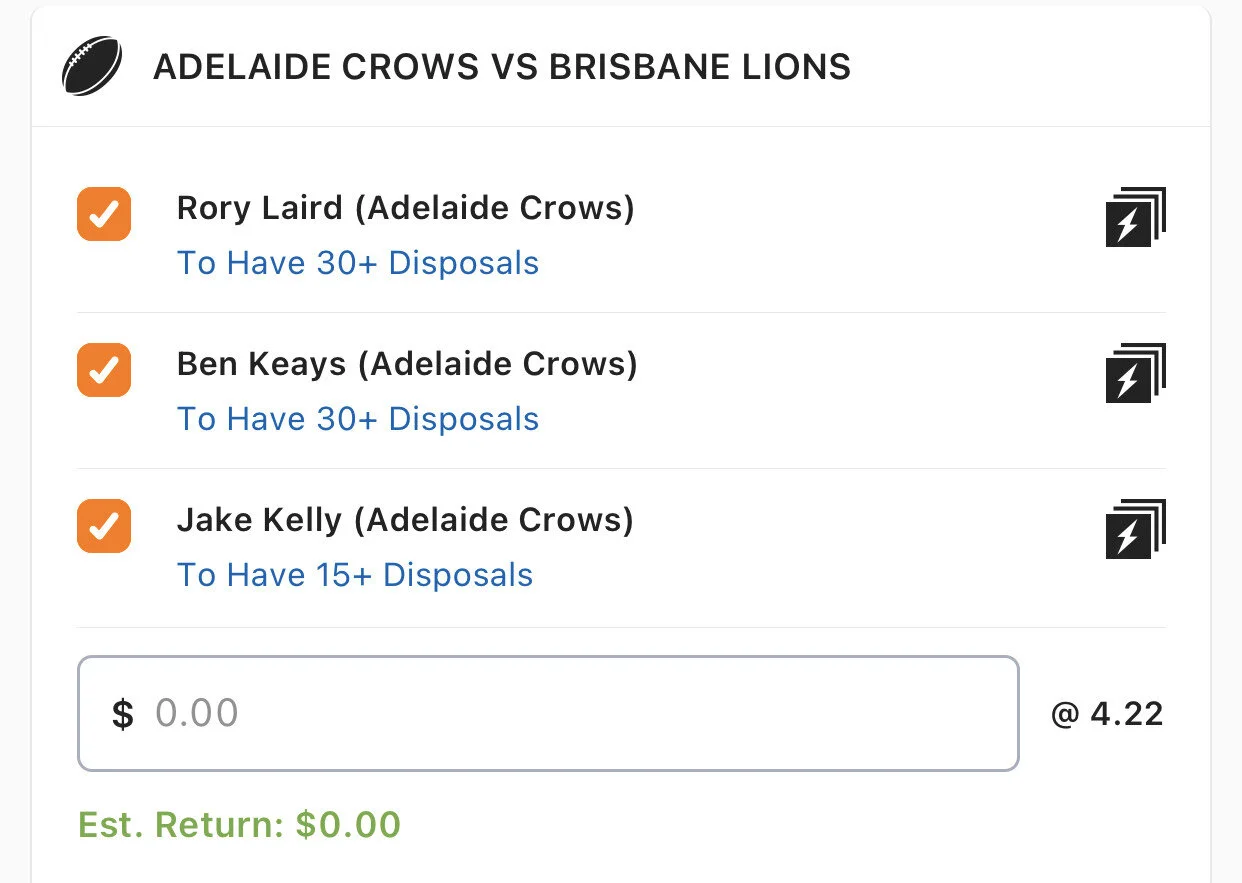 Crows SGM - Stake 2 Units, Minimum Odds 3.7, Best Book Lads/Neds