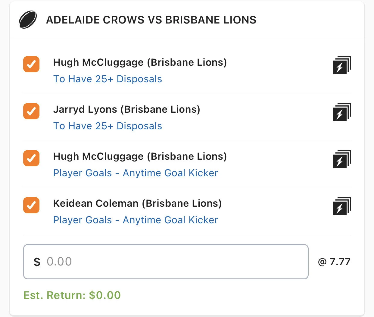 Lions SGM - Stake 1 Unit, Minimum Odds 6.8, Best Book Lads/Neds